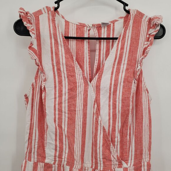 Old Navy Linen Blend Jumpsuit Women Size Medium Striped Sleeveless V Neck - Picture 3 of 13